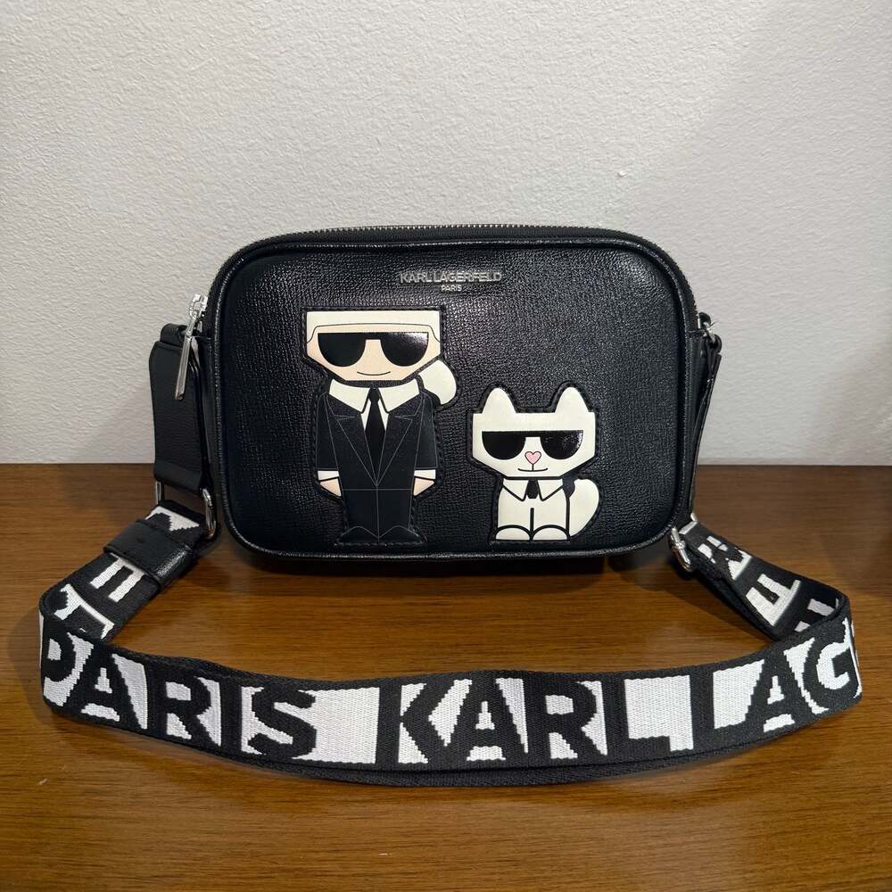 Karl Lagerfeld Paris Maybelle Camera Crossbody Bag with Karl & Choupette Graphic